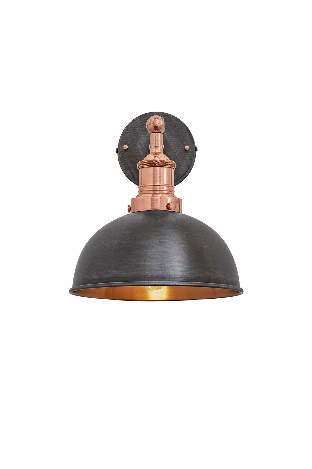 Brooklyn Dome Wall Light, 8 Inch, Pewter & Copper, Copper Holder