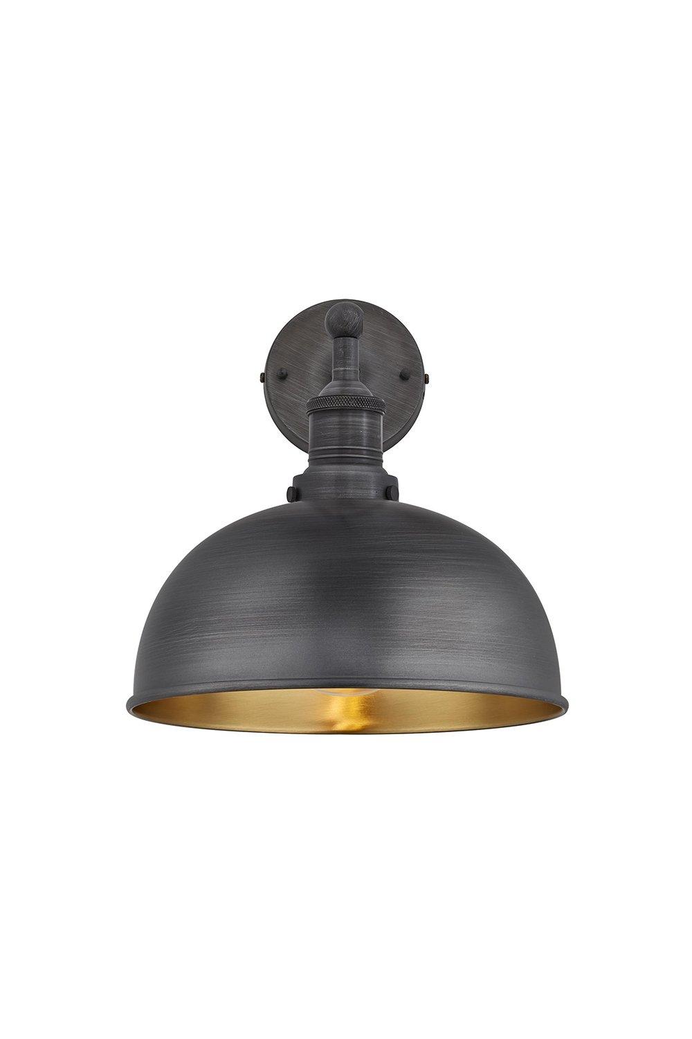 Brooklyn Dome Wall Light, 8 Inch, Pewter & Brass, Pewter Holder