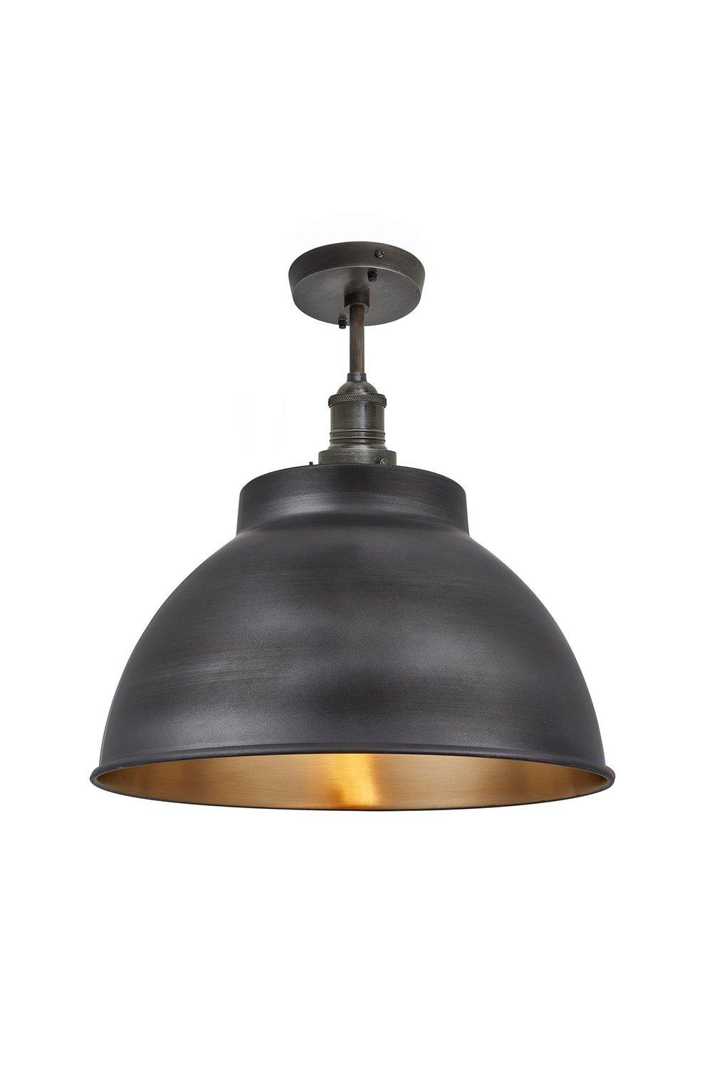 Brooklyn Dome Flush Mount, 13 Inch, Pewter & Brass, Pewter Holder