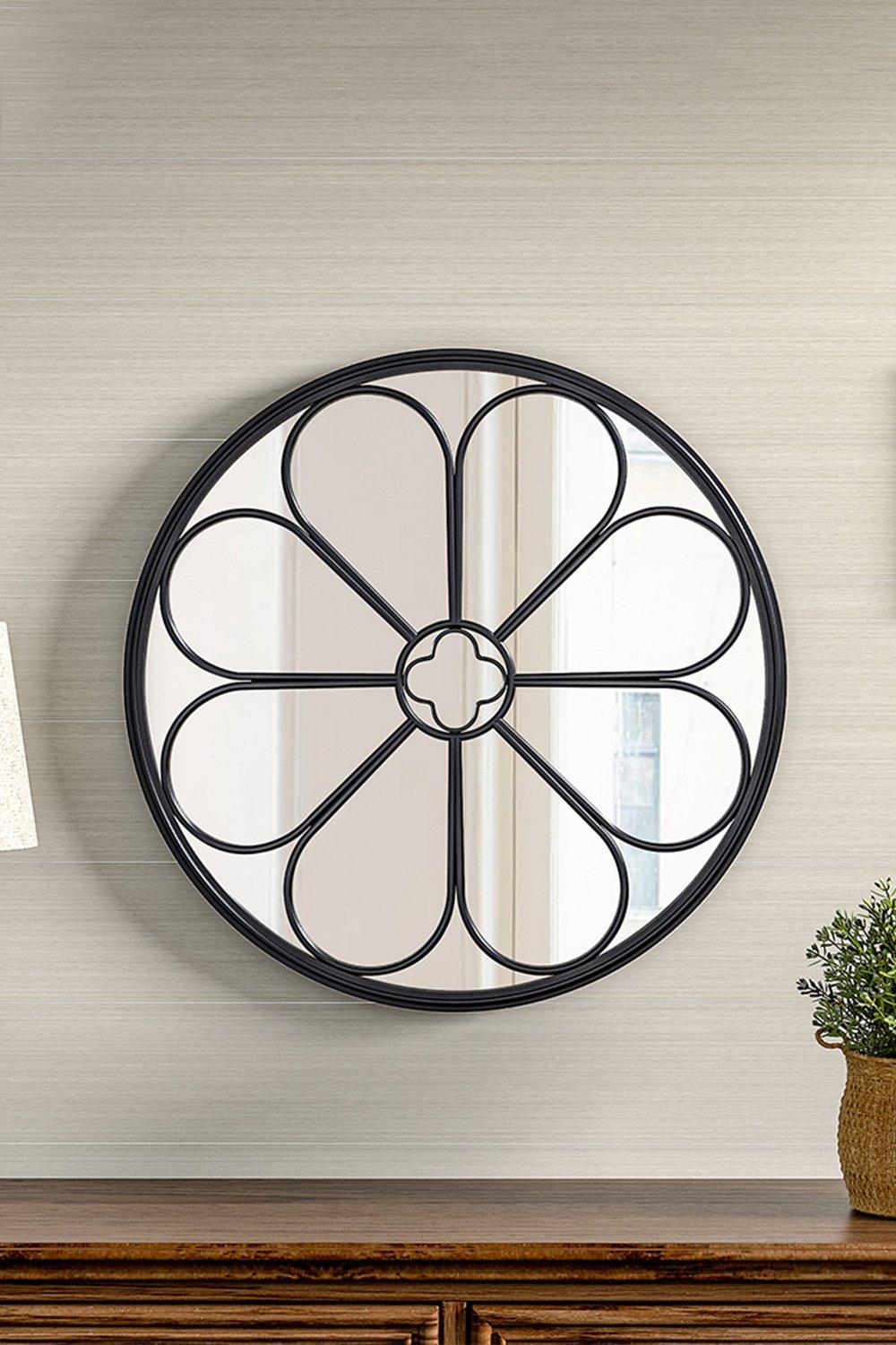 D50cm Contemporary Round Floral Accent Mirror