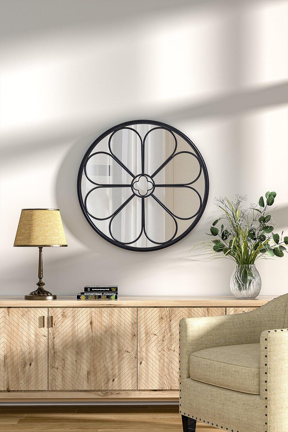 D60cm Contemporary Round Floral Accent Mirror