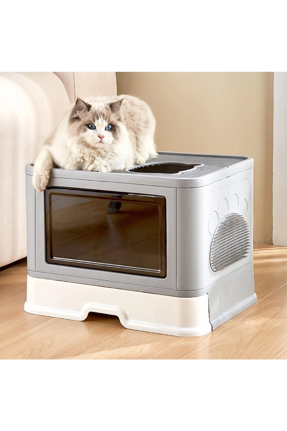 Enclosed Folding Plastic Cat Litter Box with Scoop