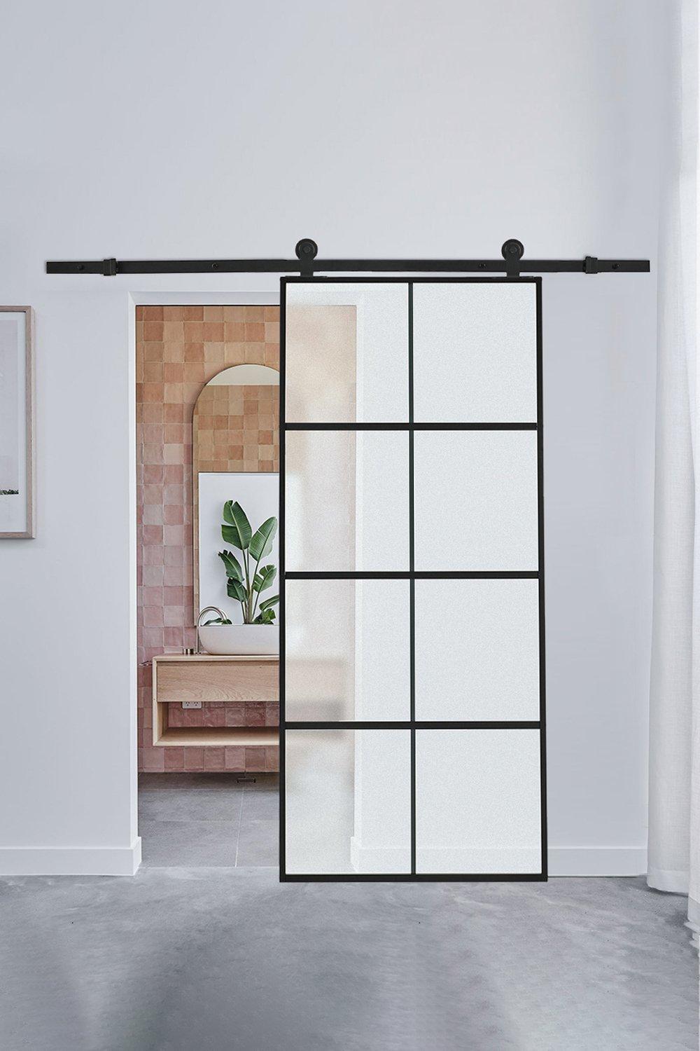Frosted Glass Barn Door with Sliding Hardware Kit