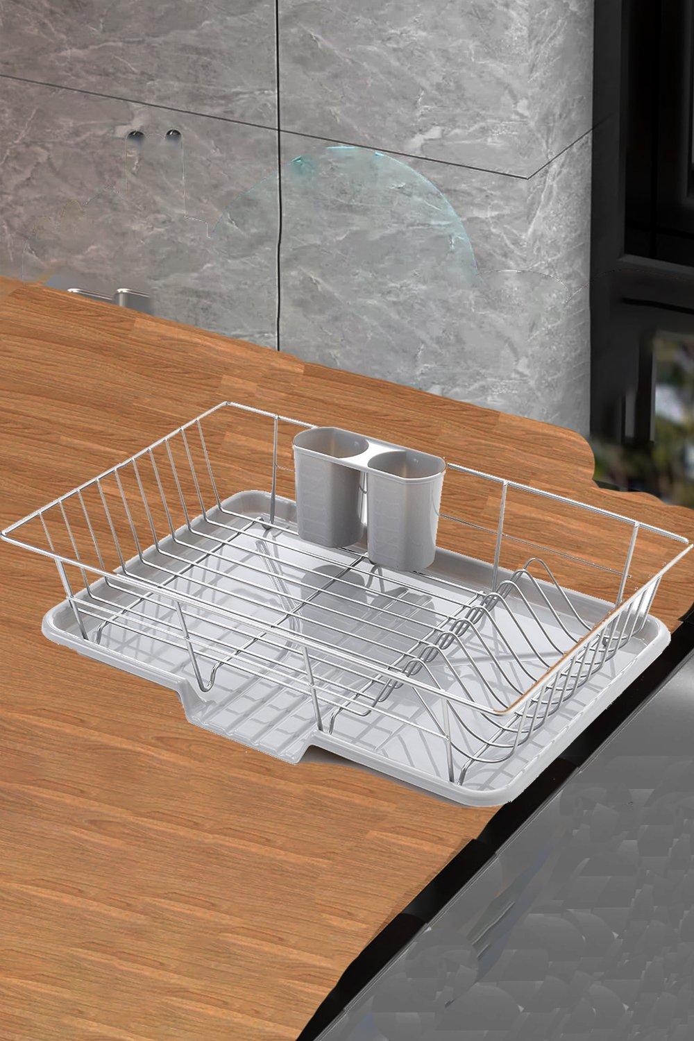 Metal  Dish Drainer Rack Dish Drying Storage Rack with a Removable Tray&Drainage Outlet Kitchen