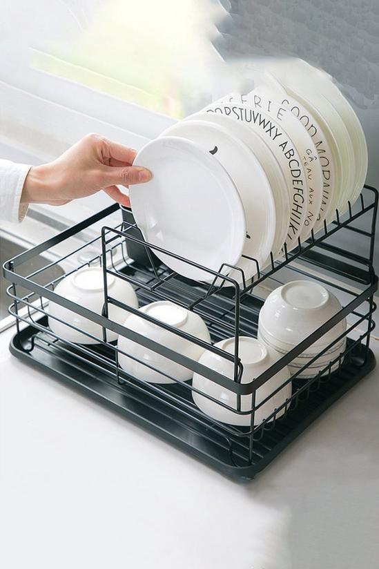 Living and Home Kitchen 2-Tier Metal Dish Drainer Rack Detachable Storage Drip Tray Sink Washing Plates Draining Board 2