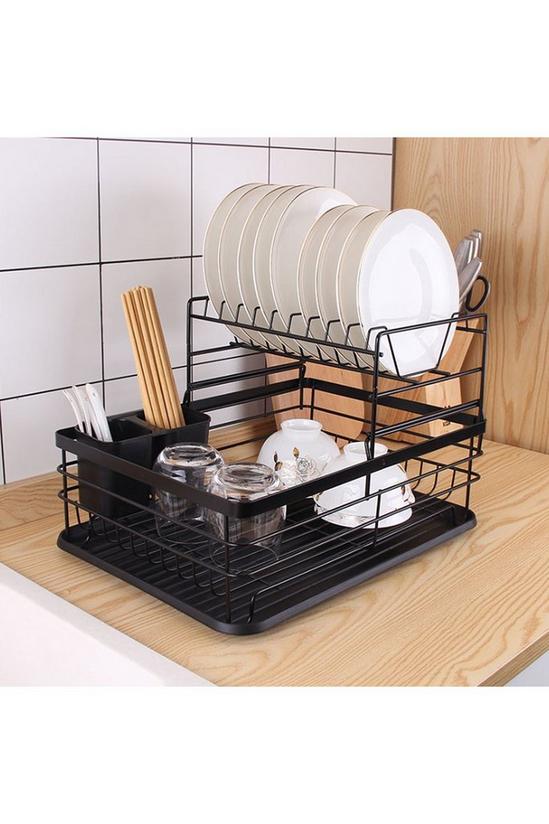 Living and Home Kitchen 2-Tier Metal Dish Drainer Rack Detachable Storage Drip Tray Sink Washing Plates Draining Board 3