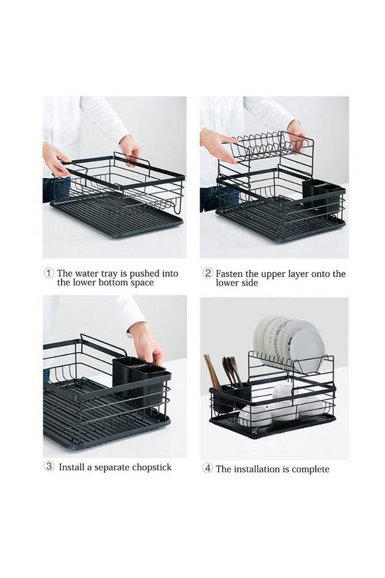 Living and Home Kitchen 2-Tier Metal Dish Drainer Rack Detachable Storage Drip Tray Sink Washing Plates Draining Board 5