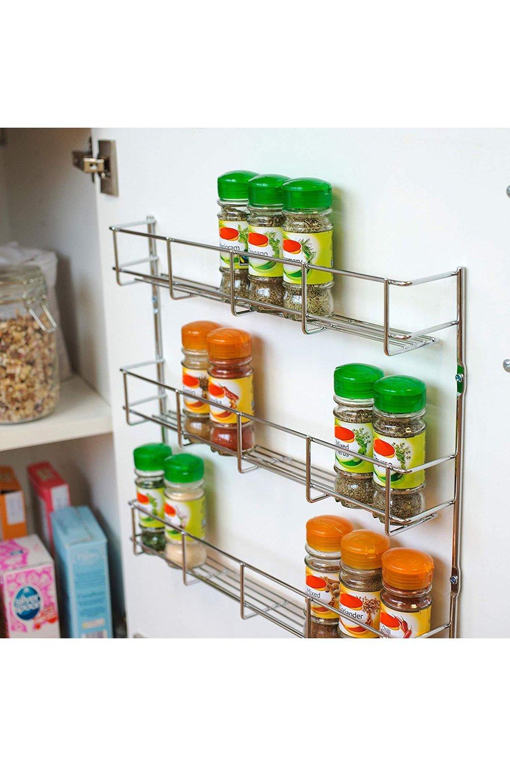 3 Tiers Steel Spice Rack Herb Jar Holder Cabinet Shelf Storage Wall Organization