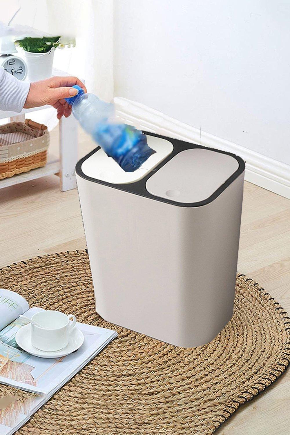 15L 2 Compartments Rubbish Dustbin Double Recycling Bin 2 Section Trash Can Dry Wet Separation Sorti