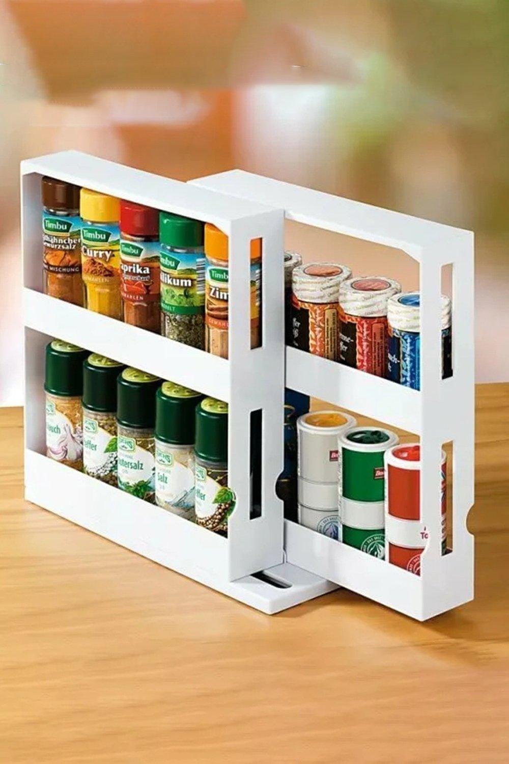 Kitchen Utensils 2 Tier 2 Row Rotating Jars Spice Rack Kitchen