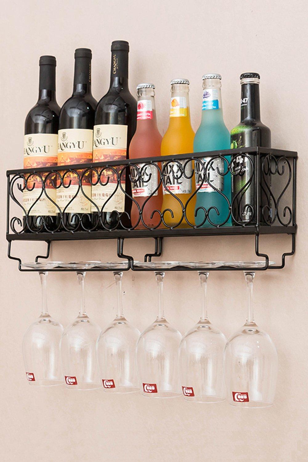 50cm Wall Mounted Wine Rack Iron Bottle Champagne Glass Holder Shelves Home Party Bar