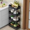 Living and Home 4 Tiers Shelf Trolley Cart Storage Rack Vegetable and Fruit Storage Basket with Wheels for Kitchen Bathroom Black thumbnail 1