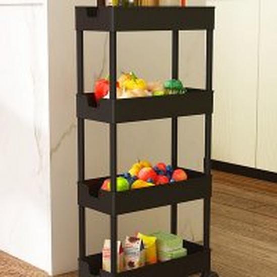 Living and Home 4 Tiers Shelf Trolley Cart Storage Rack Vegetable and Fruit Storage Basket with Wheels for Kitchen Bathroom Black 3