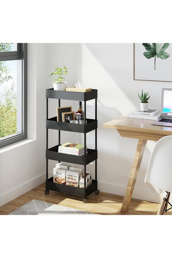 Living and Home 4 Tiers Shelf Trolley Cart Storage Rack Vegetable and Fruit Storage Basket with Wheels for Kitchen Bathroom Black 4