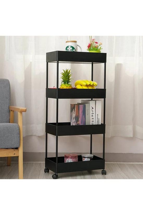 Living and Home 4 Tiers Shelf Trolley Cart Storage Rack Vegetable and Fruit Storage Basket with Wheels for Kitchen Bathroom Black 5