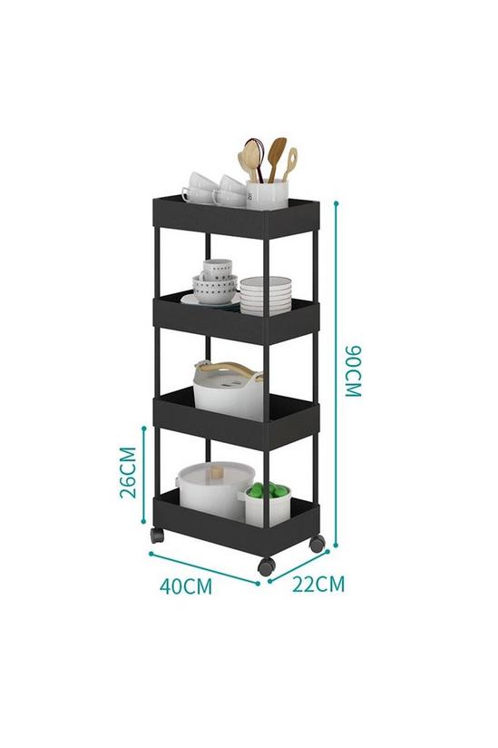 Living and Home 4 Tiers Shelf Trolley Cart Storage Rack Vegetable and Fruit Storage Basket with Wheels for Kitchen Bathroom Black 6