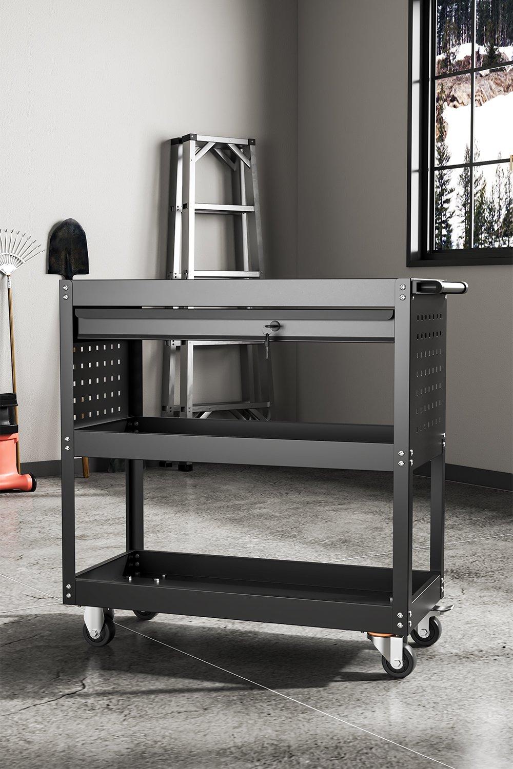3-Tier Rolling Tool Cart with Lockable Drawer Trolley