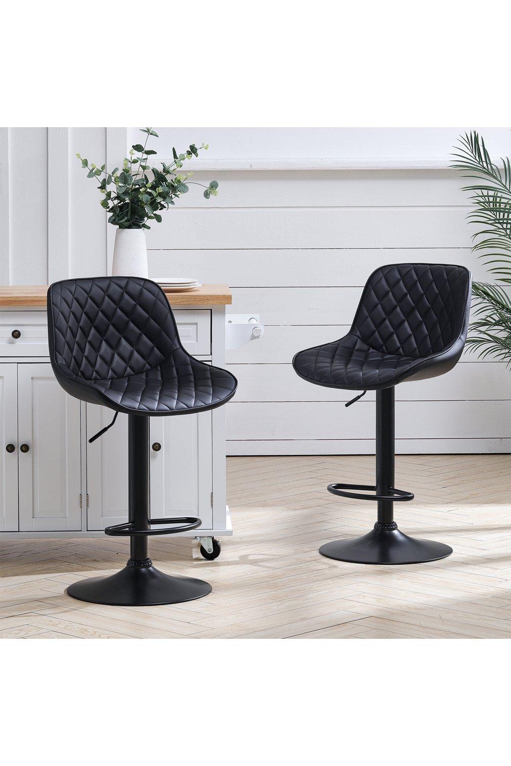 Bar Stools 2 Pcs Faux Leather Height Adjustable Bar Stool