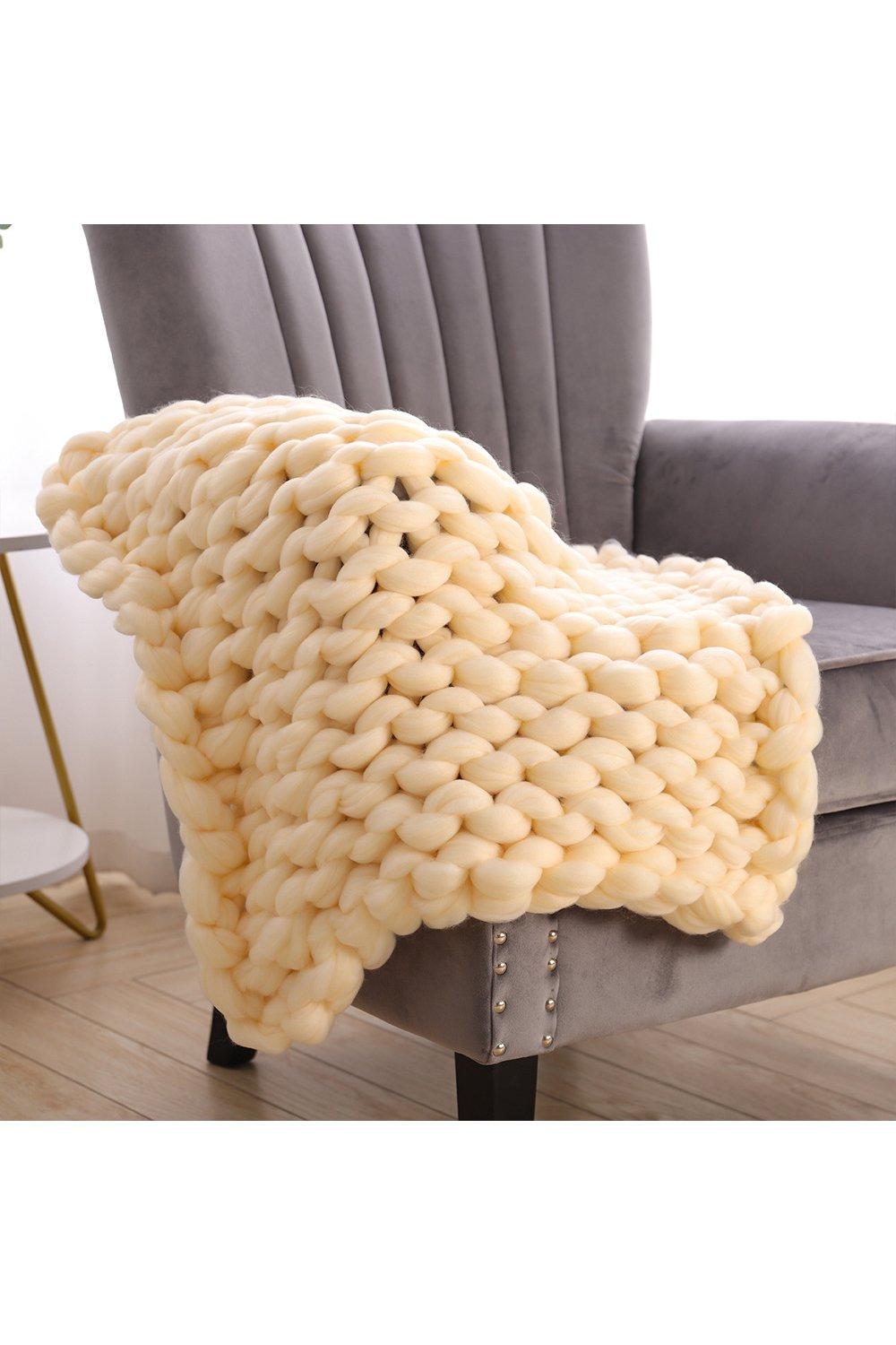 Chunky Knit Throw Blanket Handwoven Home Decor 60x60cm
