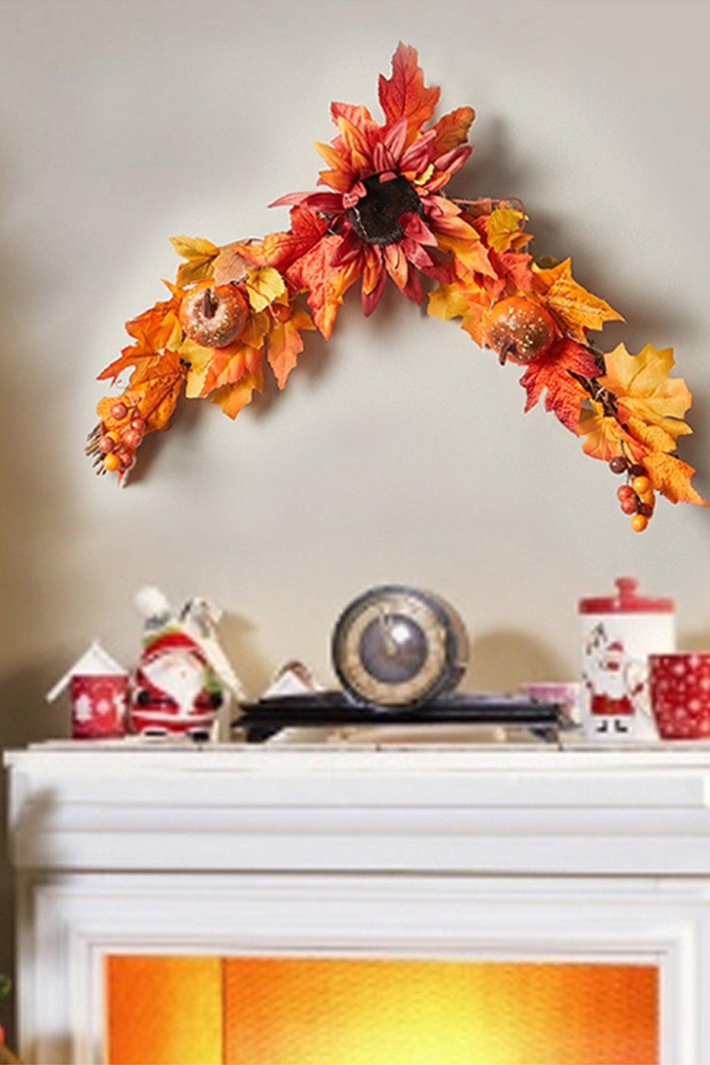 Halloween Thanksgiving Maple Leaves Door Pendant Artificial Sunflower Floral Swag for Front Door