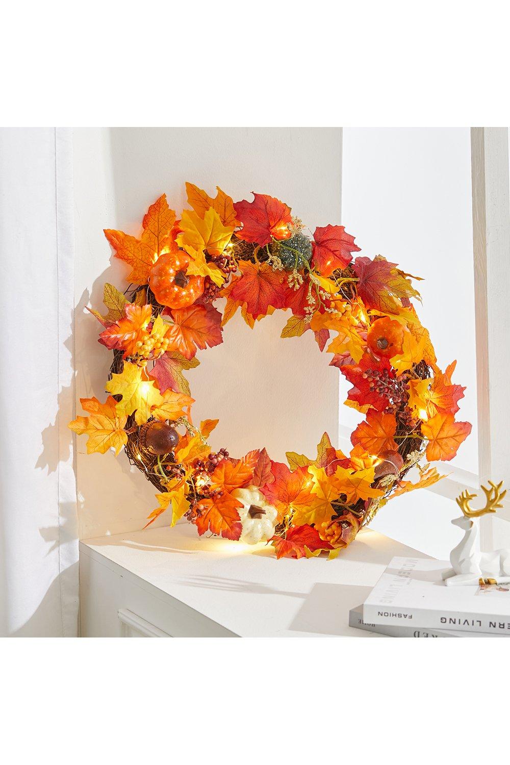 Fall Wreath for Front Door Halloween Thanksgiving Decoration