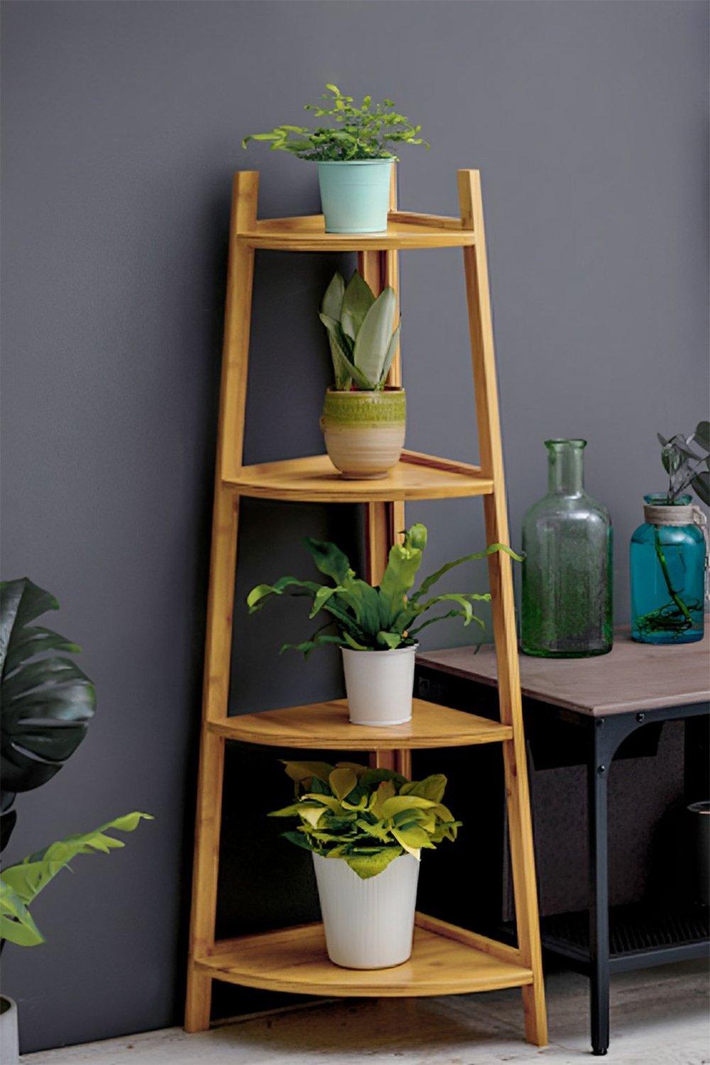 4-Tier Modern Corner Ladder Shelf for Plant Display
