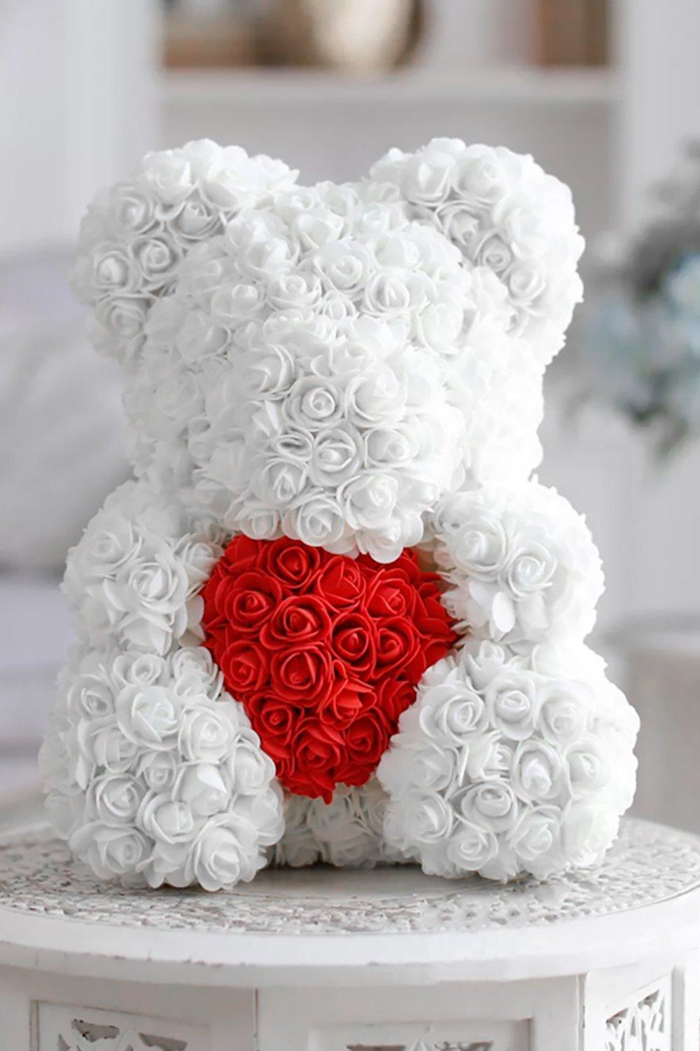 Artificial Rose Heart Teddy Bear with Gift Box for Valentine's Day