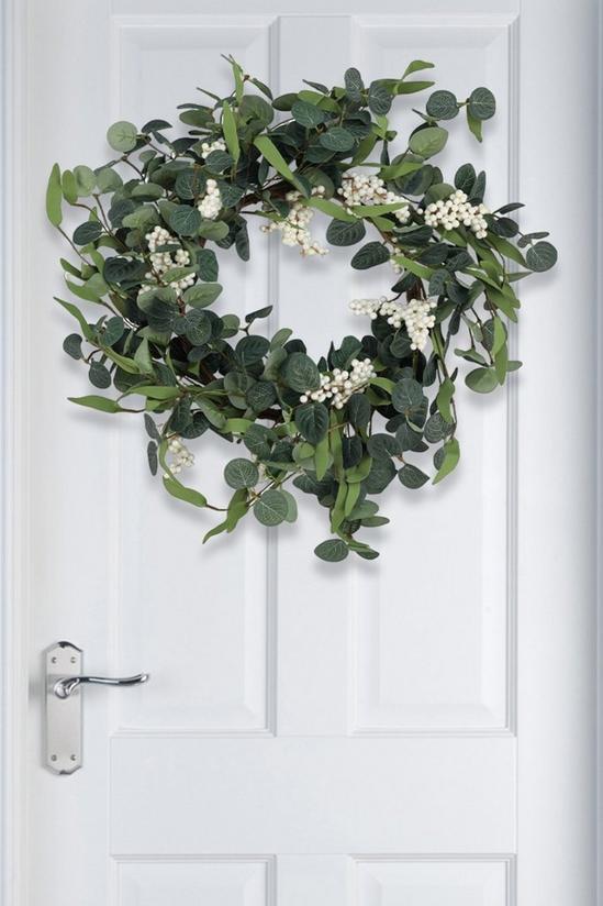 Living and Home D55cm Artificial Topiary Hanging Wreath Eucalyptus Leaf Decoration 1