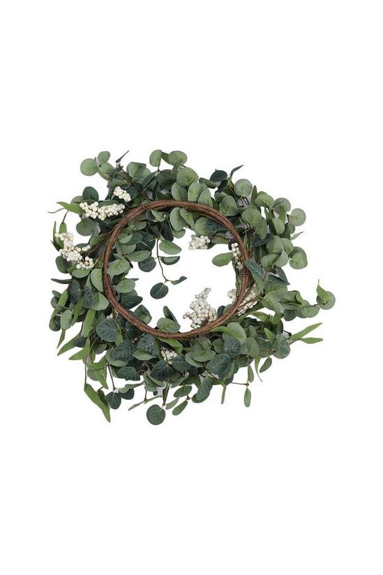 Living and Home D55cm Artificial Topiary Hanging Wreath Eucalyptus Leaf Decoration 2