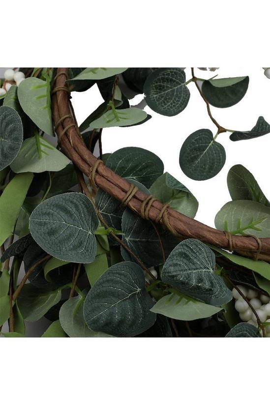 Living and Home D55cm Artificial Topiary Hanging Wreath Eucalyptus Leaf Decoration 3