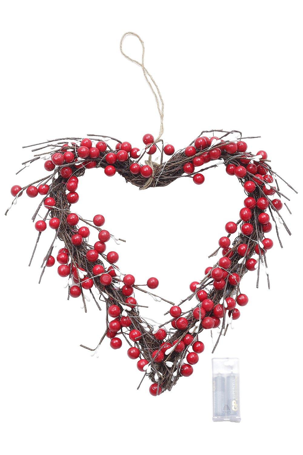 Artificial Red Berries Heart Shaped Wreath