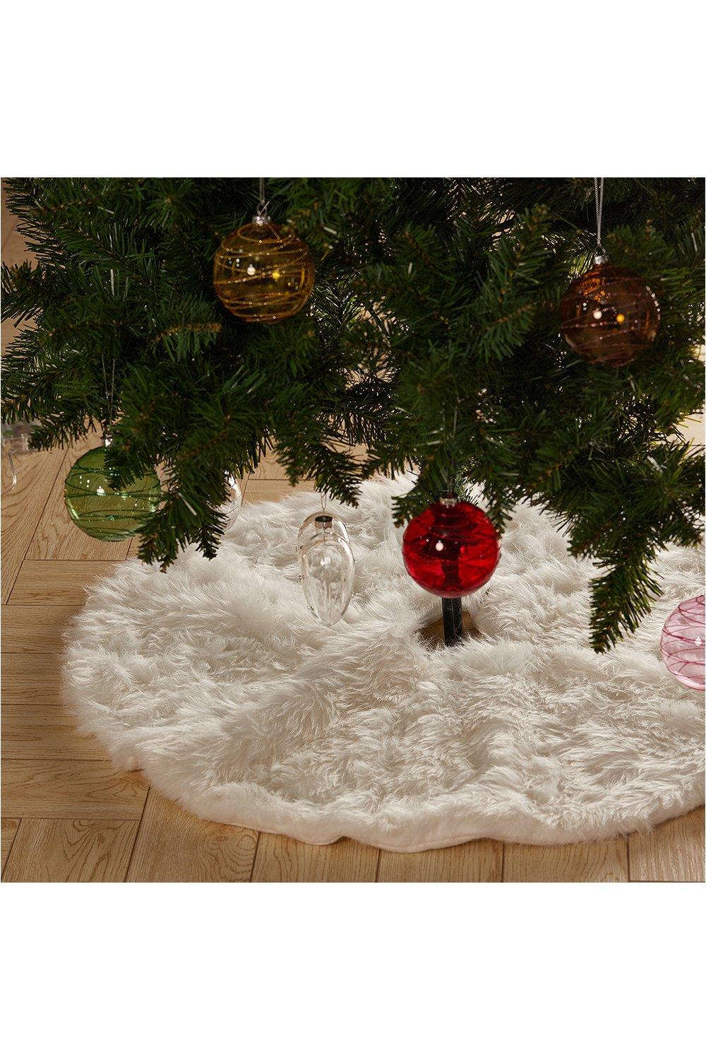 D90cm Snow White Plush Christmas Tree Skirt for Holiday Decoration