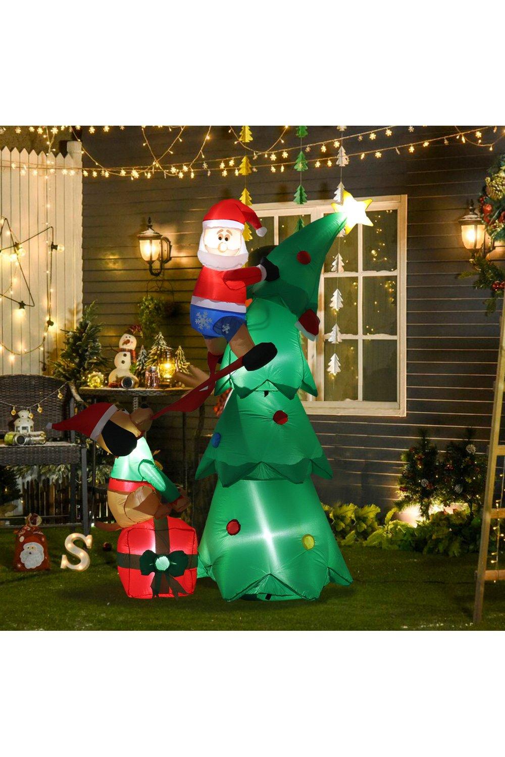 Inflatable Christmas Tree Santa Claus Air Blown with LED Light Garden Decor