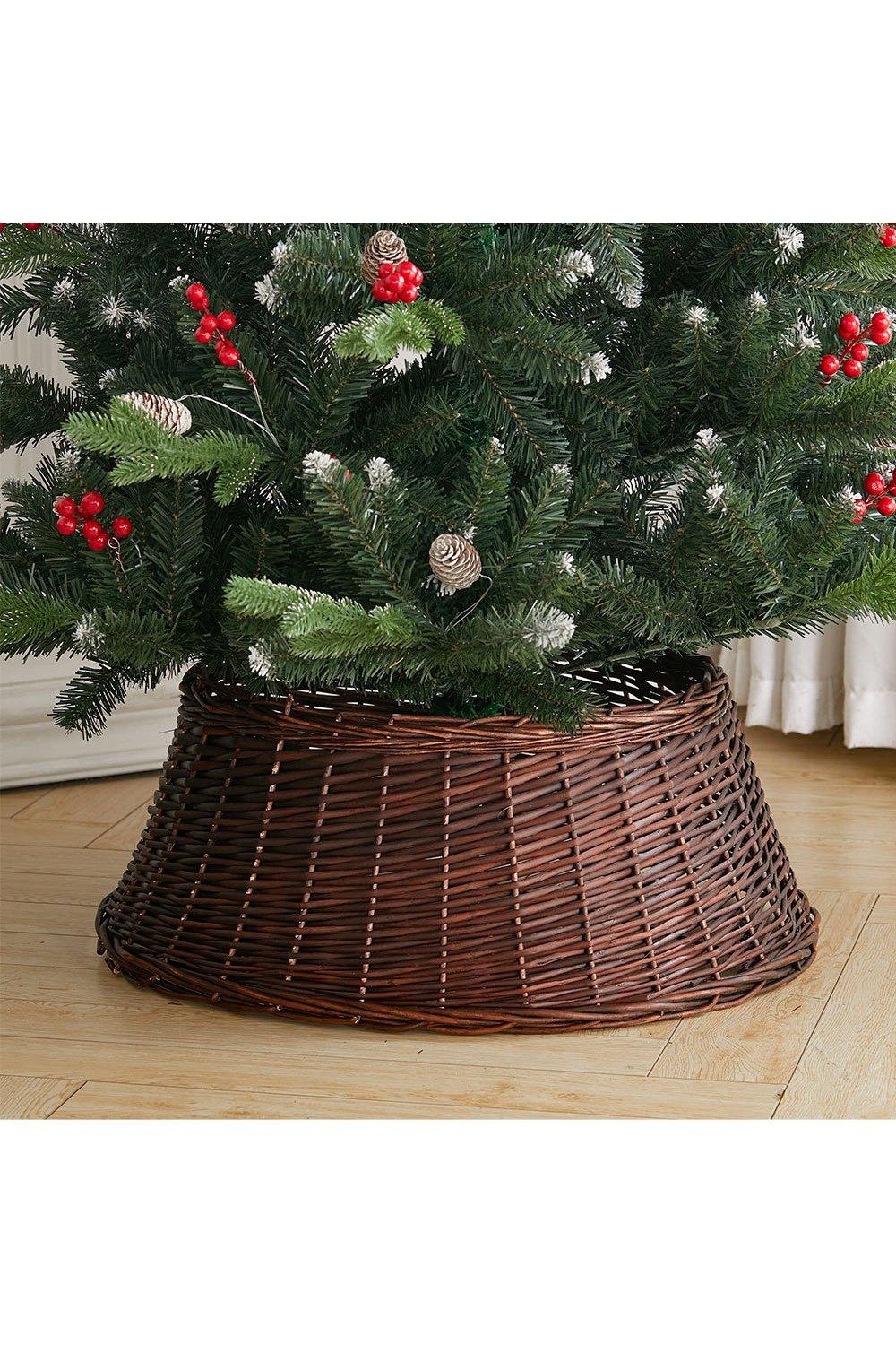 Wicker Christmas Tree Collar Skirt Rattan Xmas Tree Basket Ring Base