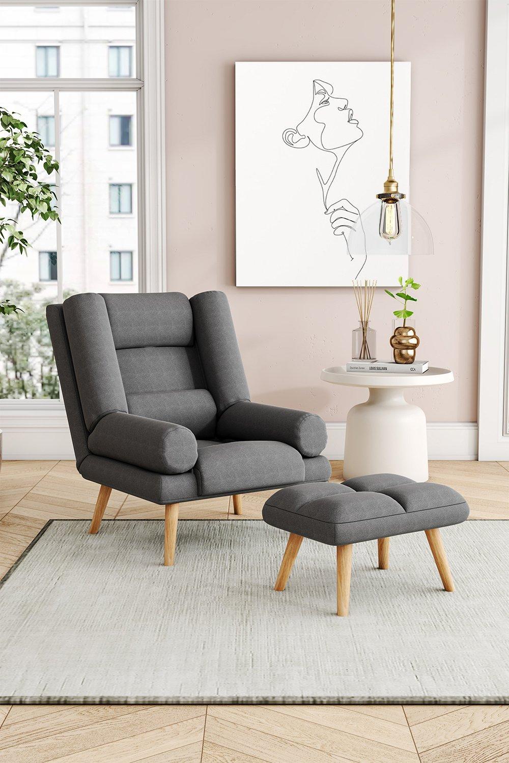 Modern Upholstered Recliner with Footstool