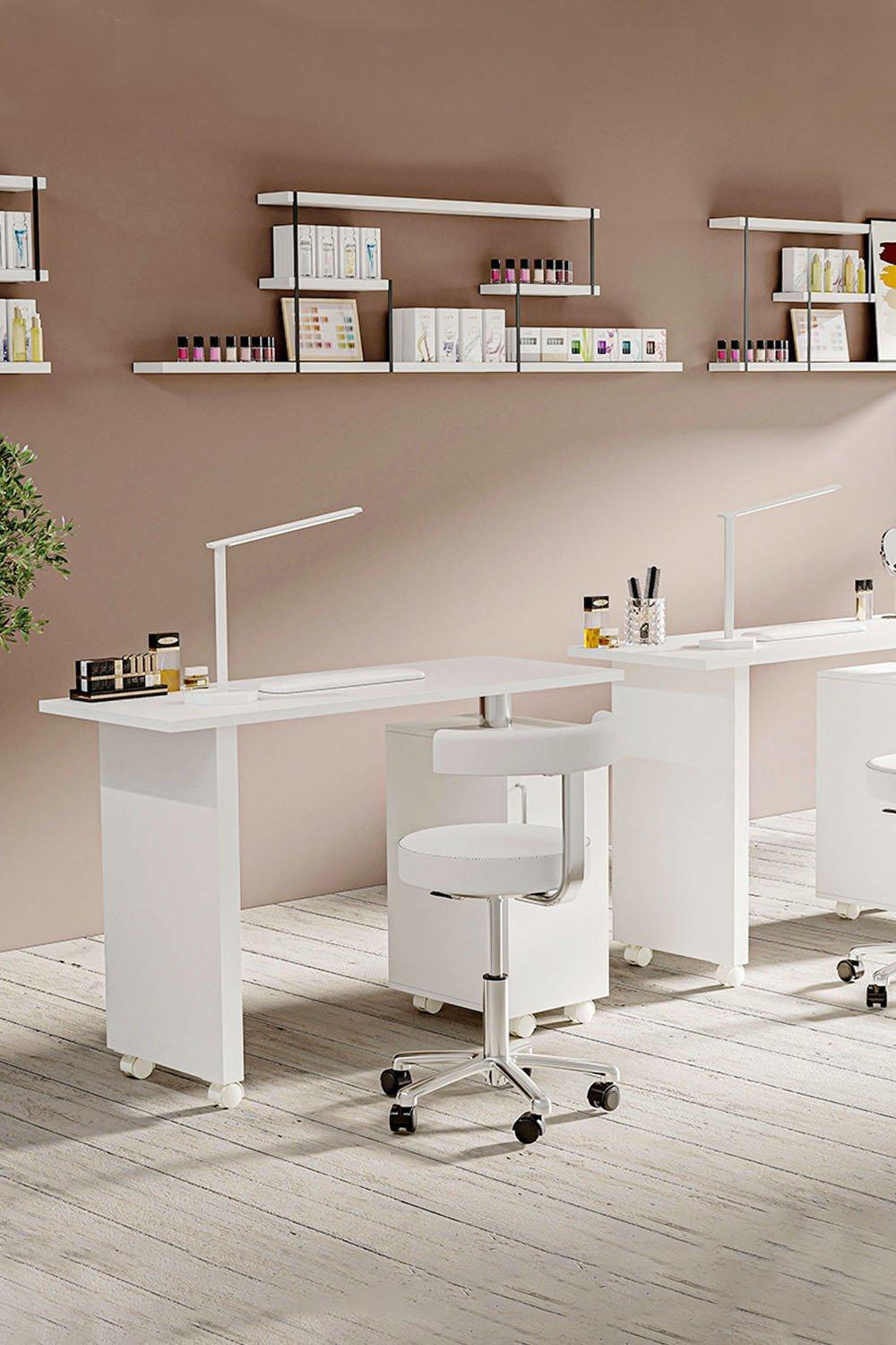 White Pro Manicure Table Wheeled Beauty Salon Nail Station