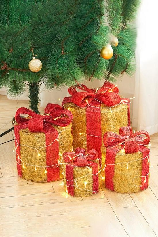 Living and Home 4Pcs Round Christmas Gift Boxes with LED Light Bowknot Decor 5