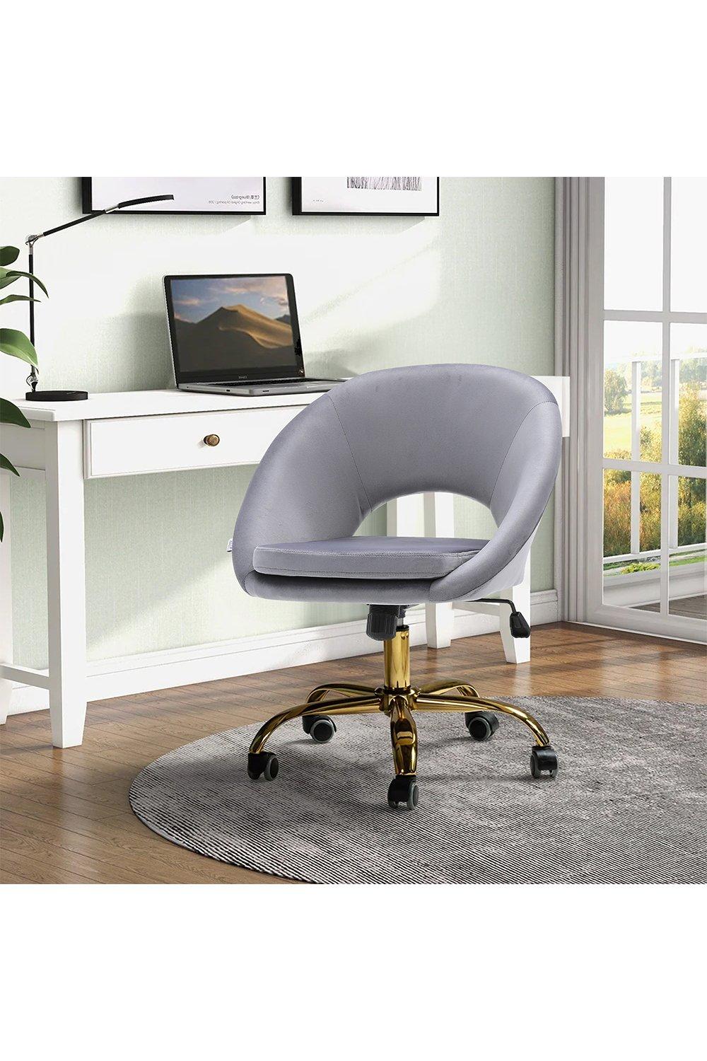 Grey Velvet Swivel Office Chair Height Adjustable for Home Office