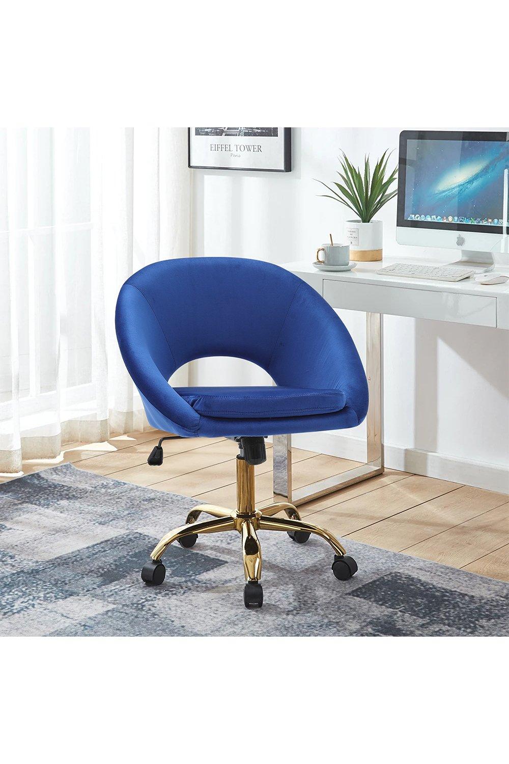 Blue Velvet Swivel Office Chair Height Adjustable for Home Office