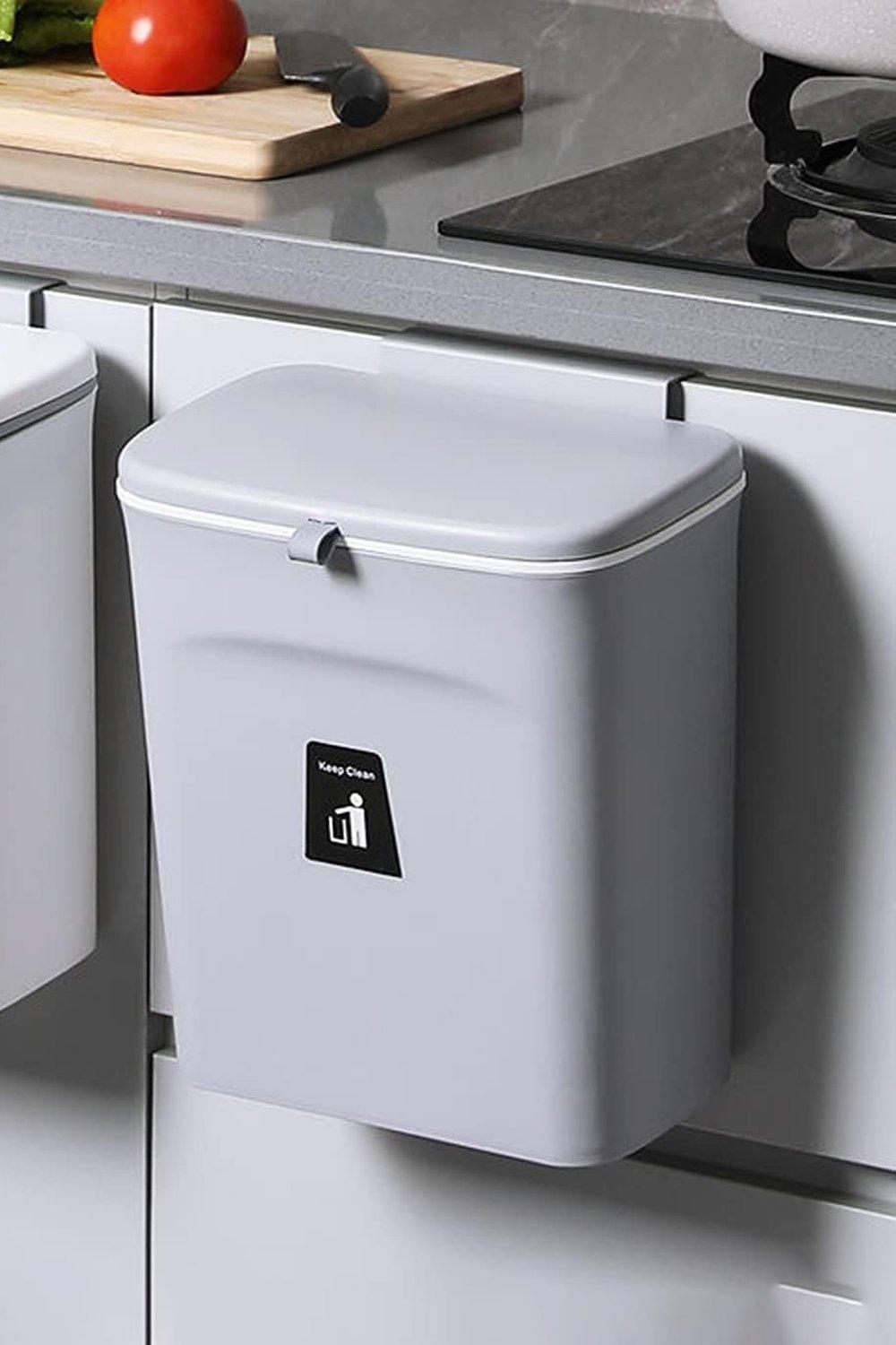 9L Hanging Waste Bin Inner bucket Trash Can With Sliding Lid Kitchen Bathroom