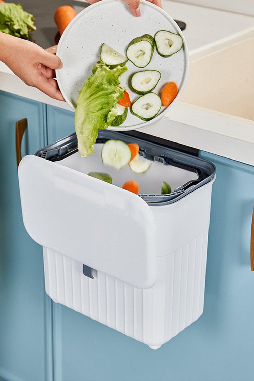 11L Kitchen Waste Bin Hanging Dustbin Flip-top Trash Can Punch-free with Lid