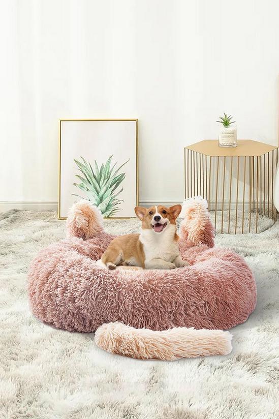 Living and Home Round Plush Pet Dog Cat Calming Bed with Cute Ears 70x70cm 1