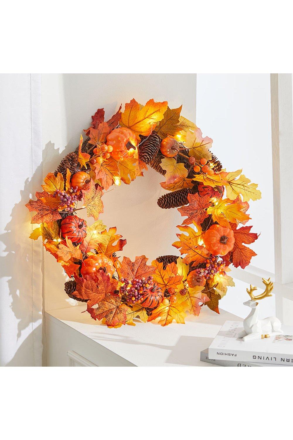 Rustic Faux Maple Leaves Halloween Autumn Decoration with Lights