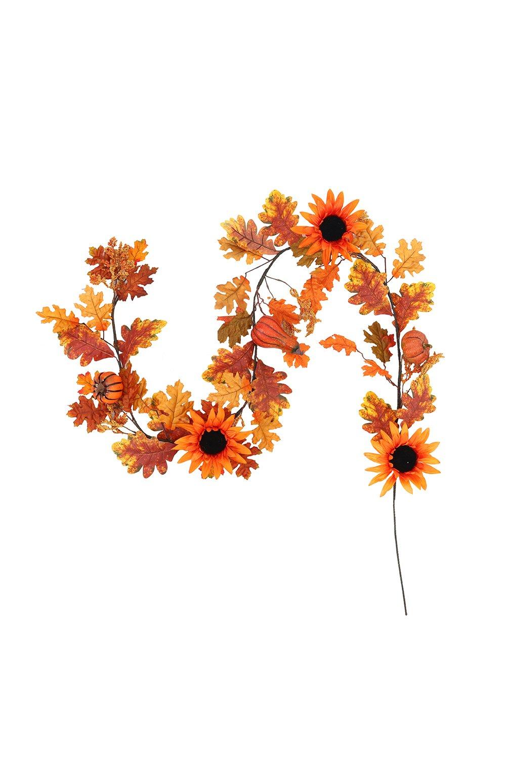 Sunflower Autumn Garland with Lights for Halloween and Thanksgiving Decoration