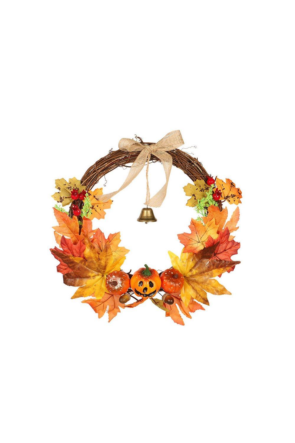 Artificial Pumpkin Maple Leaves Wreath for Thanksgiving Harvest Festival Decoration