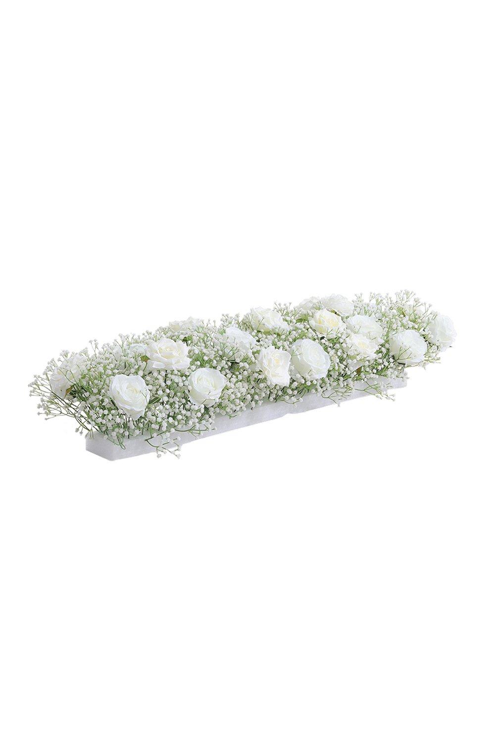 Artificial White Rose Flowers Row for Wedding Arch Table Centerpieces