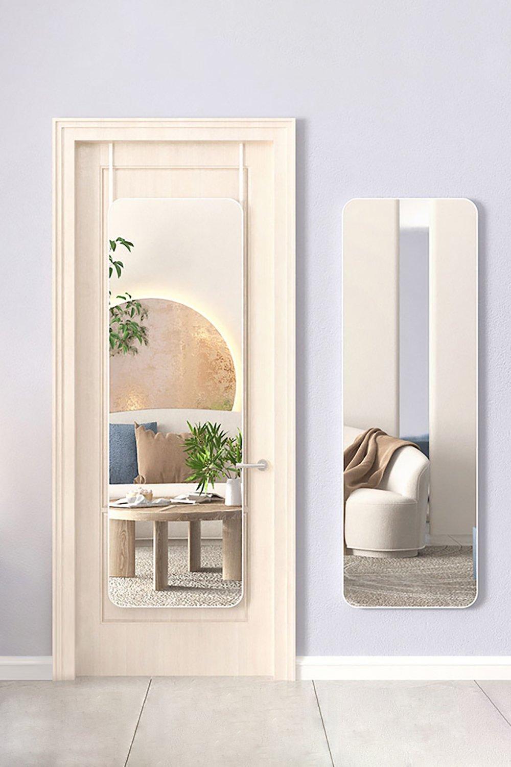 Full Length Mirror with Rounded Corners Door Hanging White