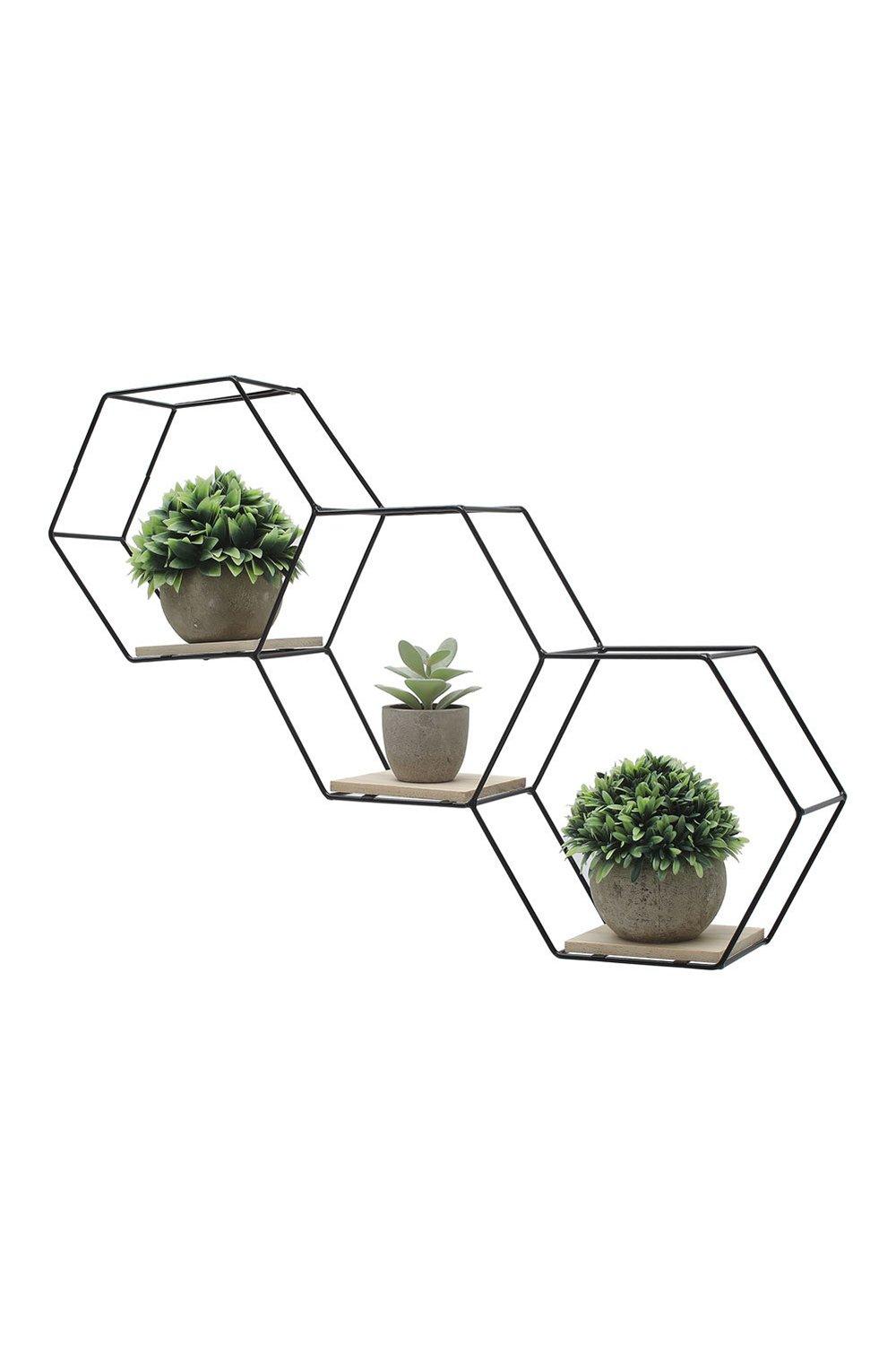 Modern Hexagon Wall Shelf with Iron Frame