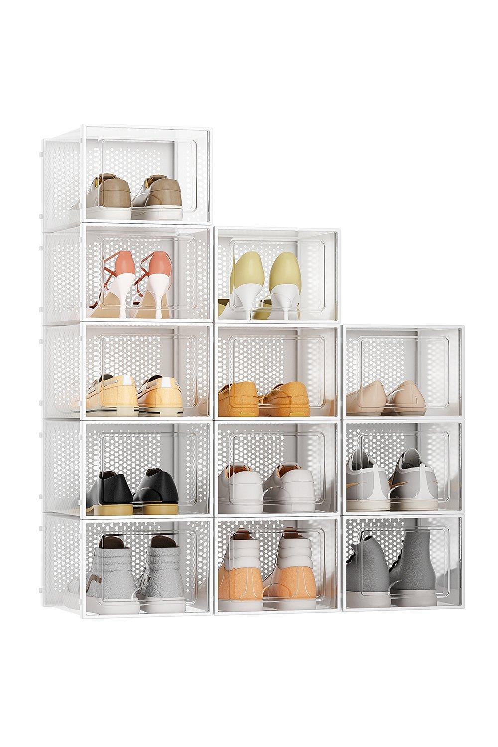 12 Pack Clear Plastic Shoe Storage Boxes