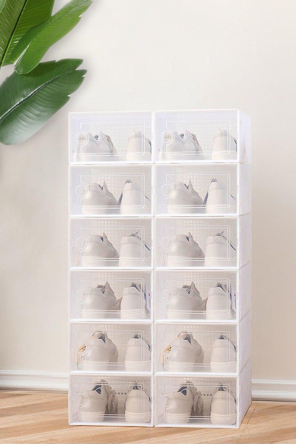 12 Pack White Foldable Plastic Shoe Storage Boxes